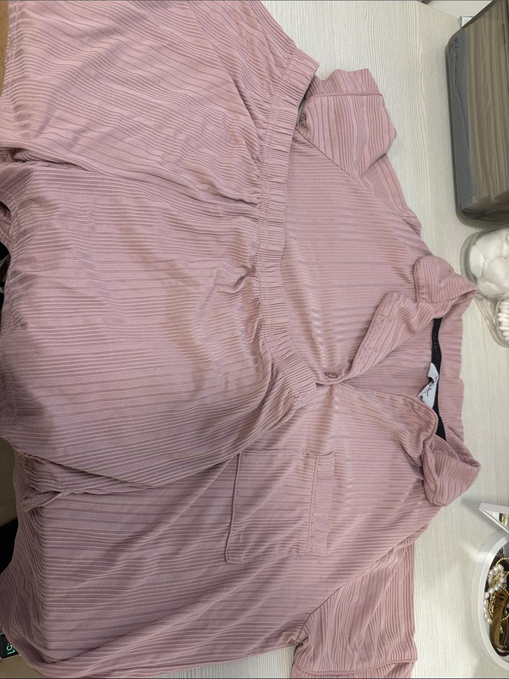 Nicole Miller Dusty Rose Ribbed Short-Sleeve Pajama Top
